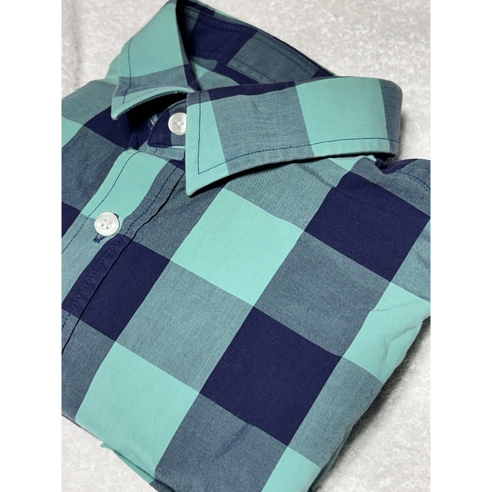 UNTUCKit Bonarda Mens Large L Plaid Button Down Shirt Green Navy 100% Cotton